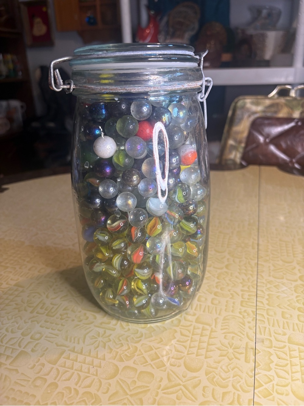 Glass Jar Filled with Colorful Marbles